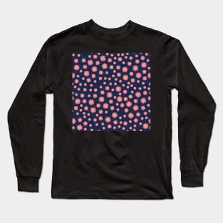 Pink Flowers on Navy Background Long Sleeve T-Shirt